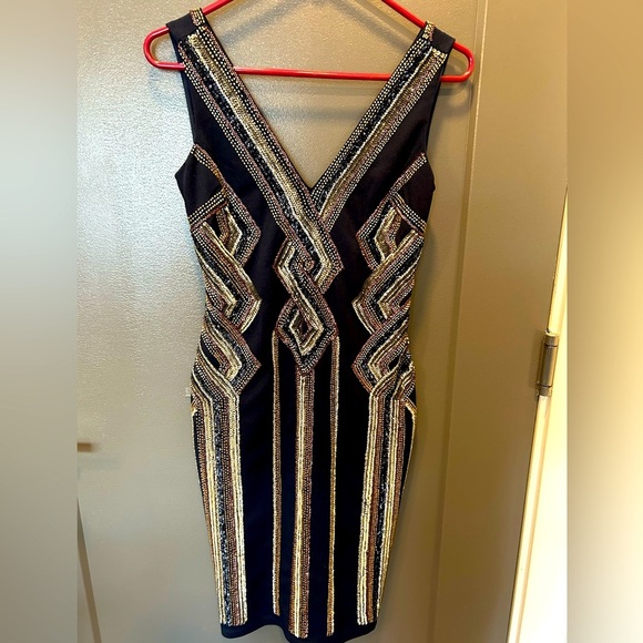 AIDEN MATTOX SEQUINED ART DECO OLD MONEY MADE IN INIDA MIDNIGHT BLUE LIKE NEW  0 - Picture 1 of 6